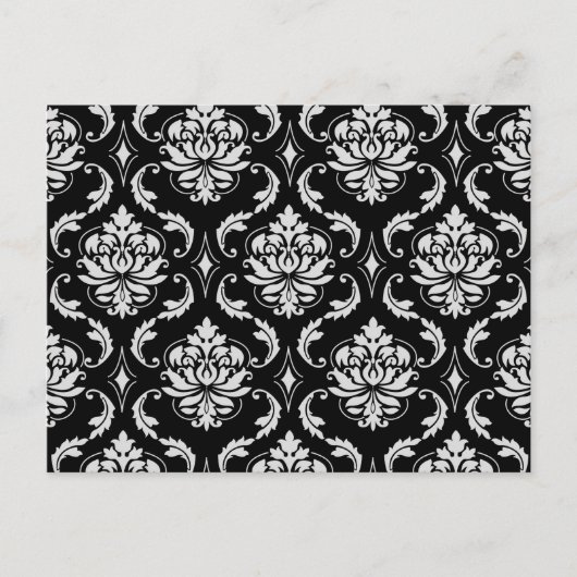 Classic Black en White Floral Damask Pattern Briefkaart (Voorkant)