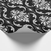 Classic Black en White Floral Damask Pattern Cadeaupapier (Hoek)