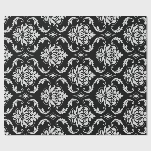 Classic Black en White Floral Damask Pattern Cadeaupapier (Vlak)