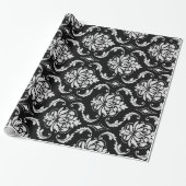 Classic Black en White Floral Damask Pattern Cadeaupapier (Uitgerold)