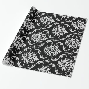 Classic Black en White Floral Damask Pattern Cadeaupapier