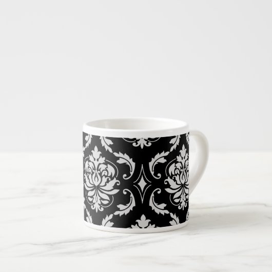 Classic Black en White Floral Damask Pattern Espresso Kop (Voorkant rechts)