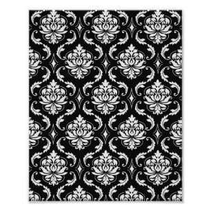 Classic Black en White Floral Damask Pattern Foto Afdruk
