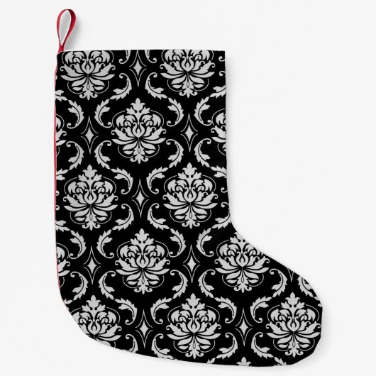 Classic Black en White Floral Damask Pattern Kleine Kerstsok (Voorkant)