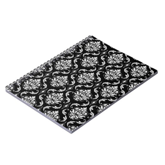 Classic Black en White Floral Damask Pattern Notitieboek (Linkerzijde)