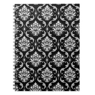 Classic Black en White Floral Damask Pattern Notitieboek