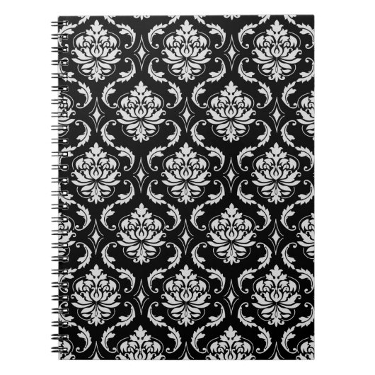 Classic Black en White Floral Damask Pattern Notitieboek (Voorkant)