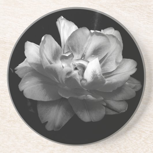 Classic Black en White Flower II-Onderzetter Zandsteen Onderzetter (Voorkant)