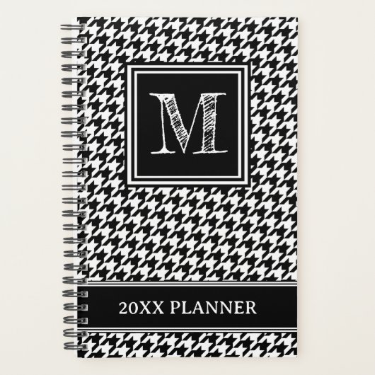 Classic Black en White Houndstooth Monogram Planner (Voorkant)