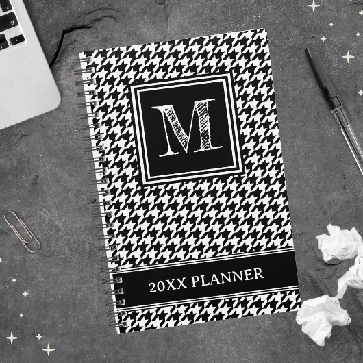 Classic Black en White Houndstooth Monogram Planner