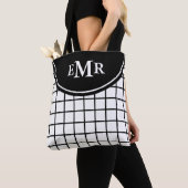 Classic Black en White Lattice Stripe Monogram Tote Bag (Dichtbij)