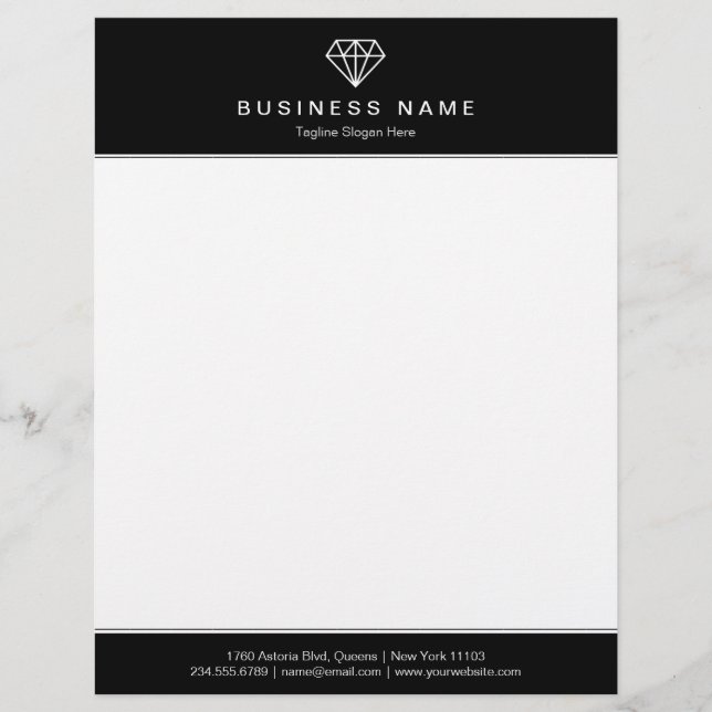 Classic Black en White Modern Diamond Logo Custom Briefhoofd (Voorkant)