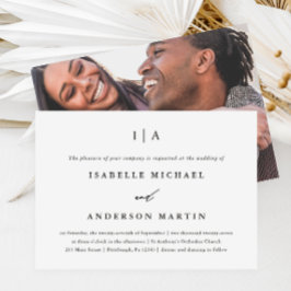 Classic Black en White Monogram Foto Weddenschap Kaart