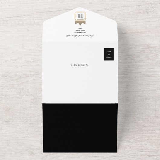 Classic Black en White Photo Wedding All In One Uitnodiging (Buitenkant)