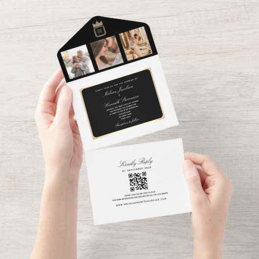 Classic Black en White Photo Wedding All In One Uitnodiging (Afscheurbaar)