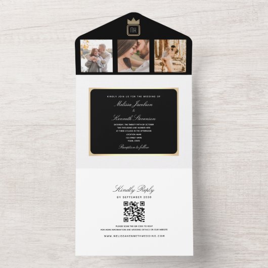 Classic Black en White Photo Wedding All In One Uitnodiging (Binnen)