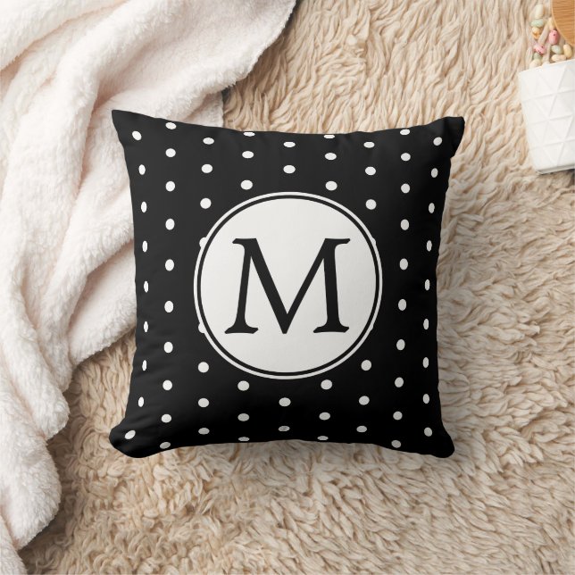 Classic Black en White Polka Dot Monogram Throw P Kussen (Deken)