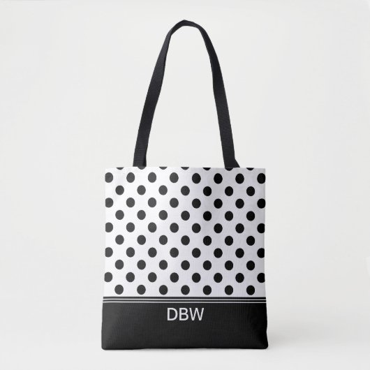 Classic Black en White Polka Dot Monogram Tote Bag (Voorkant)