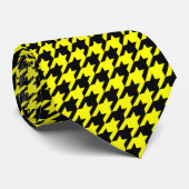 Classic Black en Yellow Houndstooth Check Stropdas (Opgerold)