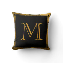 Classic Black Faux Gold Foil Monogram Sierkussen