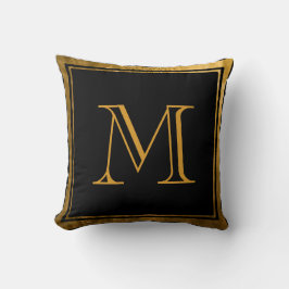 Classic Black Faux Gold Foil Monogram Sierkussen