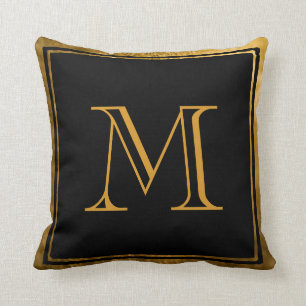 Classic Black Faux Gold Foil Monogram Sierkussen