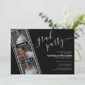 Classic Black Filmstrip Photo Collage Afstuderen Kaart (Staand voorkant)