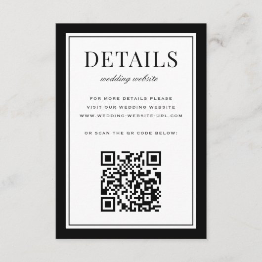 Classic Black Frame Wedding Details QR Code Informatiekaartje (Voorkant)