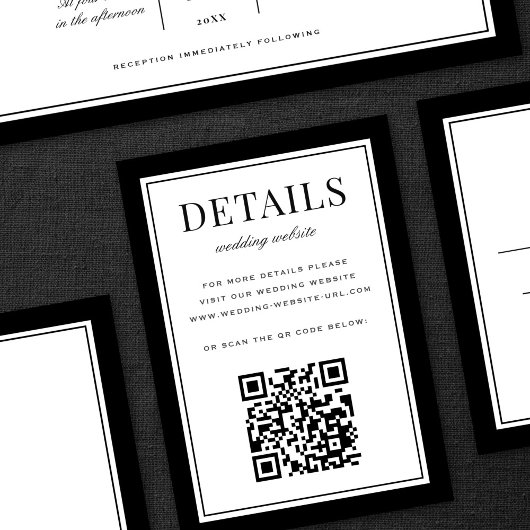 Classic Black Frame Wedding Details QR Code Informatiekaartje