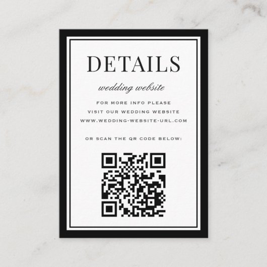 Classic Black Frame Wedding Details QR Code Informatiekaartje (Voorkant)