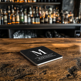 Classic Black Gepersonaliseerd Initiaal monogram f Stenen Onderzetter