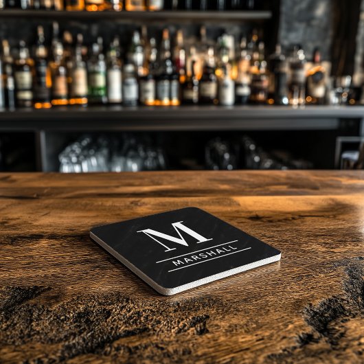 Classic Black Gepersonaliseerd Initiaal monogram f Stenen Onderzetter