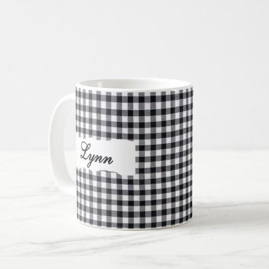 Classic Black Gingham Personalized Name  Koffiemok (Voorkant links)