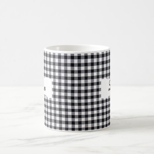 Classic Black Gingham Personalized Name  Koffiemok (Center)