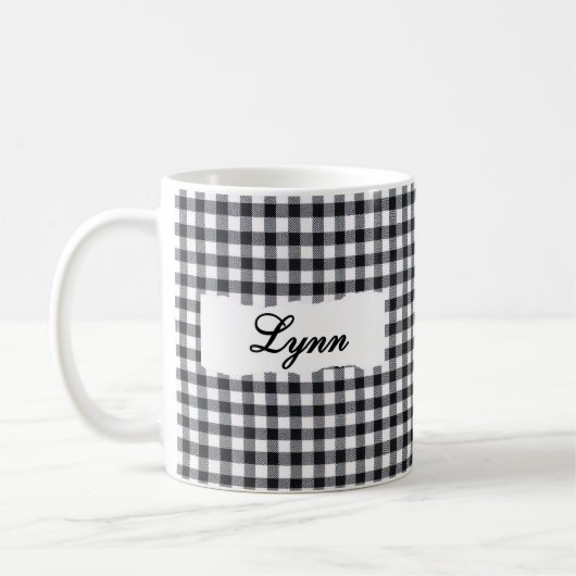 Classic Black Gingham Personalized Name Koffiemok (Links)