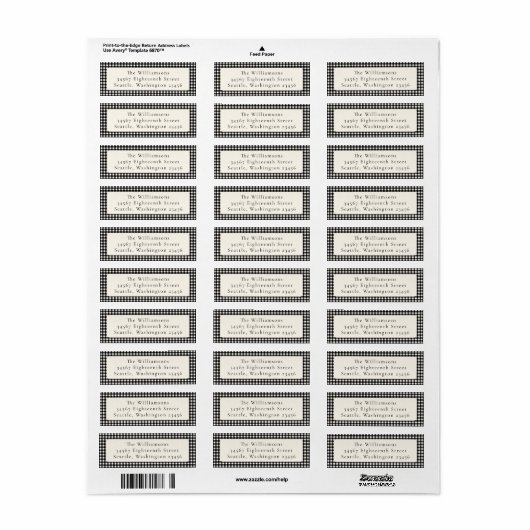 Classic Black Gingham Plaid Aangepast retouradres Etiket (Full Sheet)