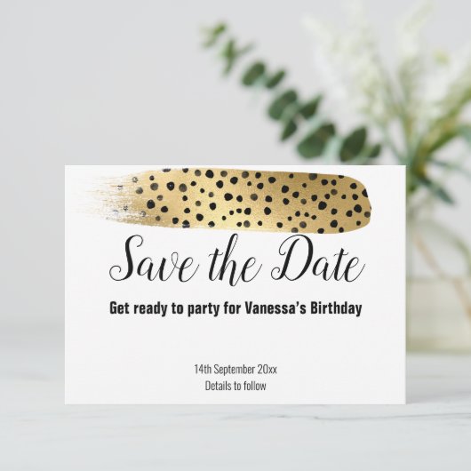 CLASSIC BLACK GOLD ANIMAAL PRINT SAVE DE DATUM RSVP KAARTJE (Staand voorkant)