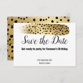 CLASSIC BLACK GOLD ANIMAAL PRINT SAVE DE DATUM RSVP KAARTJE (Voorkant / Achterkant)