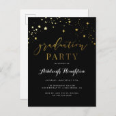 Classic Black & Gold Confetti Afstudeerfeest Uitnodiging Briefkaart (Voorkant / Achterkant)
