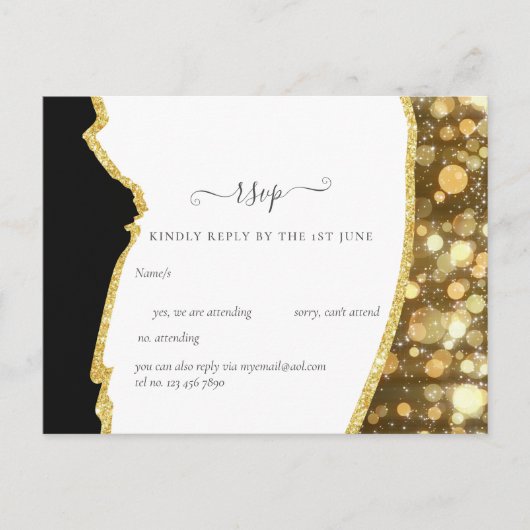 CLASSIC Black Gold Glitter Wedding Briefkaart (Voorkant)