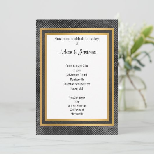 CLASSIC BLACK GOLD LAYER EMBOSSED WEDING KAART (Staand voorkant)