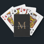 Classic Black Gold Monogram stijlvolle scriptnaam Pokerkaarten<br><div class="desc">Klassiek elegant modern zwart goudzwart monogram stijlvol script naam afspeelkaarten</div>