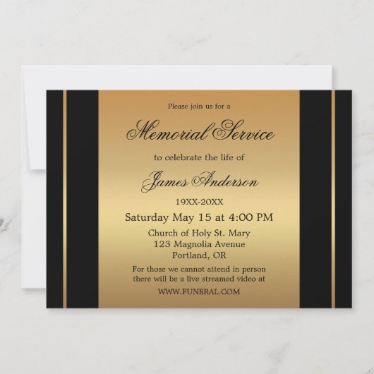 Classic Black Gold Photo Funeral Memorial Service Kaart (Voorkant)