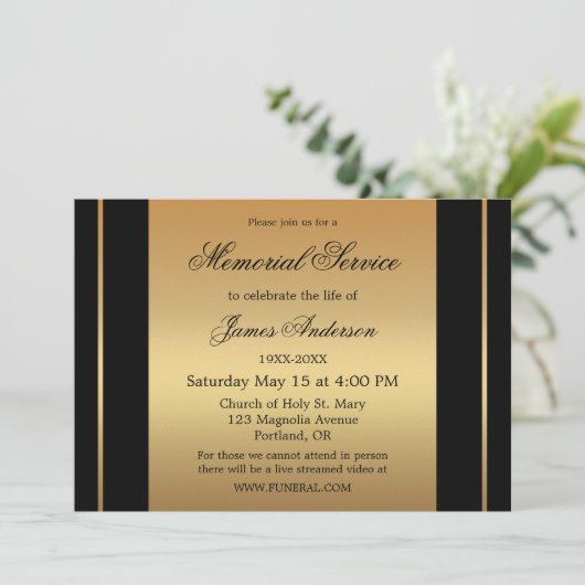 Classic Black Gold Photo Funeral Memorial Service Kaart (Staand voorkant)