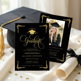 Classic Black Gold Photo Graduation Kaart