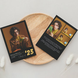 Classic Black Gold Script Photo Collage Afstuderen Aankondiging