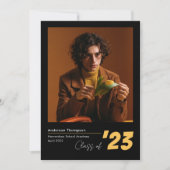 Classic Black Gold Script Photo Collage Afstuderen Aankondiging (Voorkant)