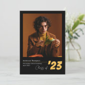 Classic Black Gold Script Photo Collage Afstuderen Aankondiging (Staand voorkant)