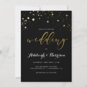 Classic Black & Gold Star Confetti Wedding Kaart (Voorkant)