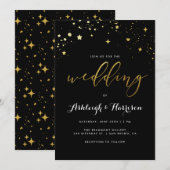 Classic Black & Gold Star Confetti Wedding Kaart (Voorkant / Achterkant)